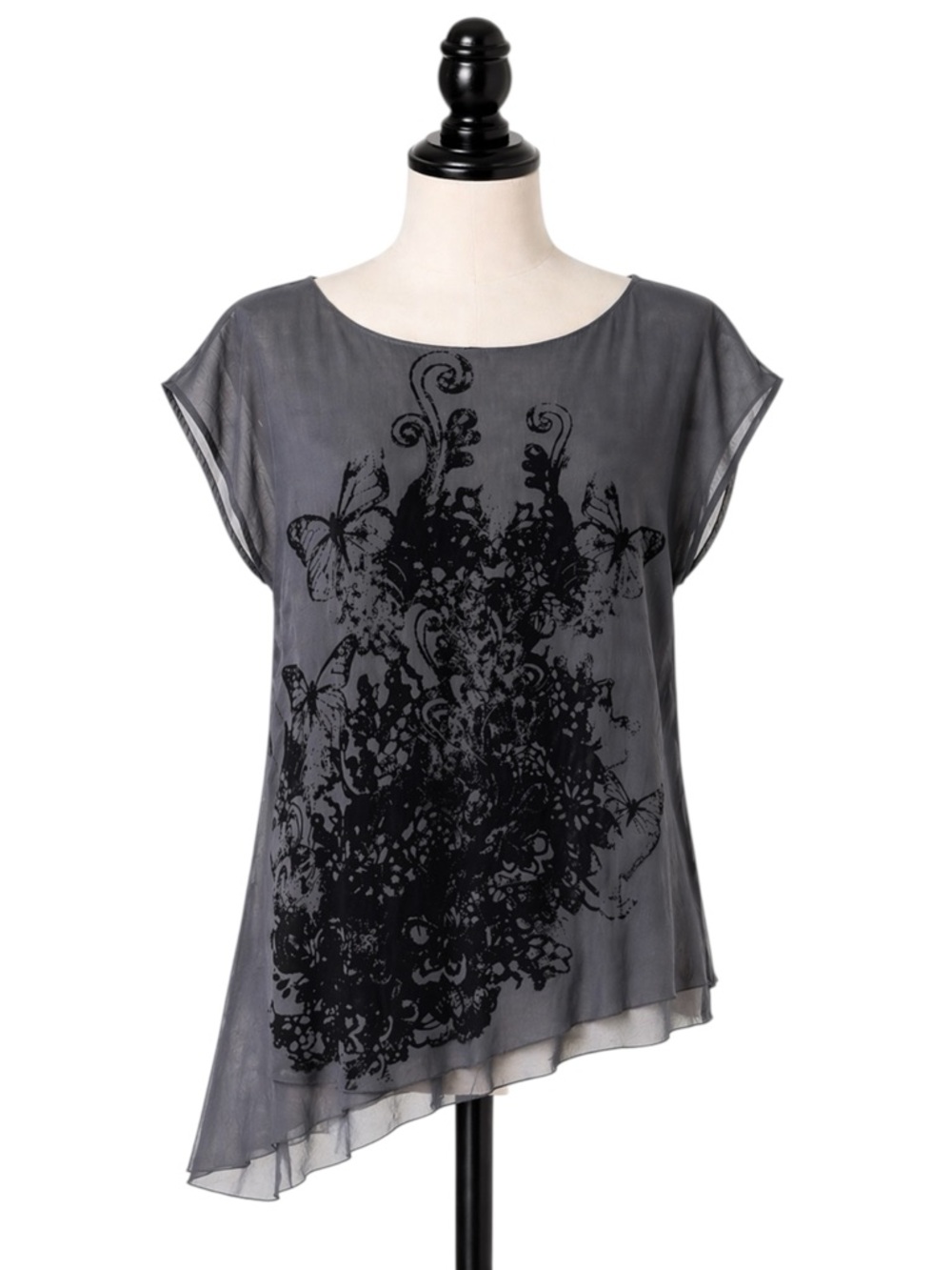 VTG Y2K Womens Mesh Butterfly Asymmetrical Top Medium Fairy Grunge Whimsigoth